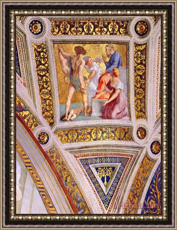 Raphael The Stanza Della Segnatura Ceiling The Judgment of Solomon [detail 2] Framed Print